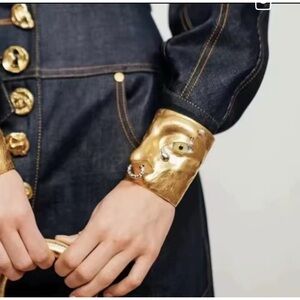 Gold  Tone Face Cuff Bracelet - Statement Jewelry